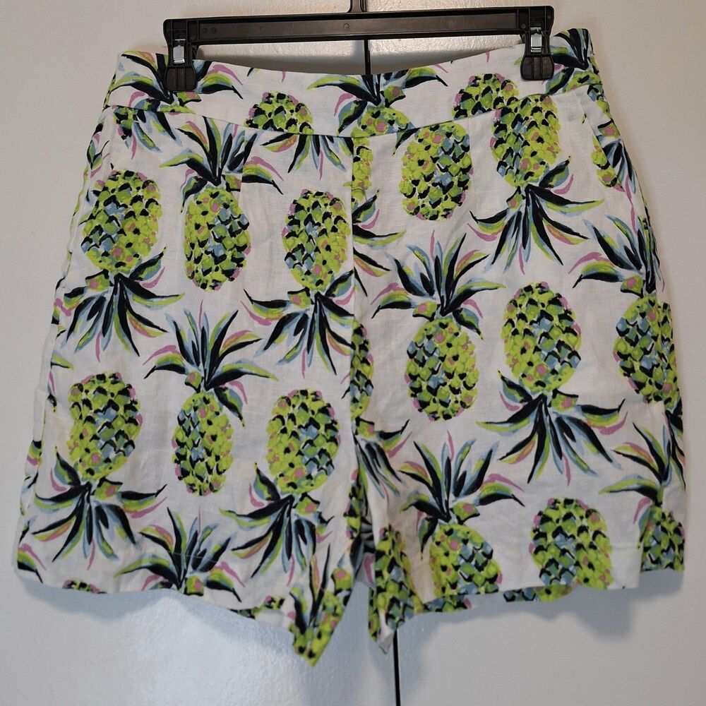 Boden High Waist Linen Shorts Pineapple Print Novelty Size 8 Beachy Resort
